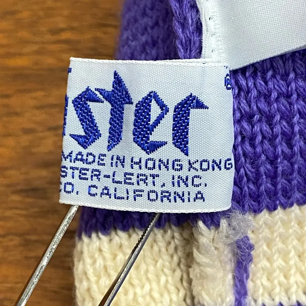 Vintage Meister 100% Wool Knit Pom Beanie Purple Blue‎ Striped Ski Hat Hong Kong